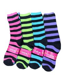 72 Wholesale Ladies' Long Socks With Stripe Pattern 9-11 Assorted Colors