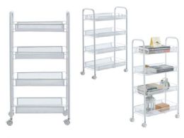 4-Tier Metal Rolling Cart White