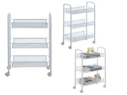 3-Tier Metal Rolling Cart White