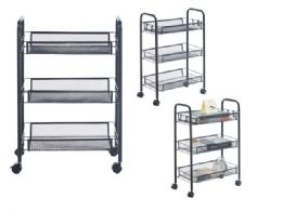 3-Tier Metal Rolling Cart Black 