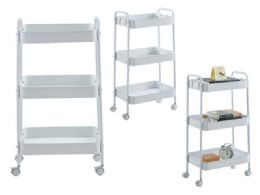 3-Tier Metal Rolling Cart White