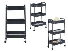 3-Tier Metal Rolling Cart Black