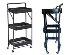 3 Tier Black Folding Rolling Cart 