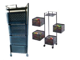 4 Tier Black Square Rolling Cart