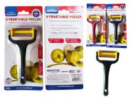 144 Wholesale VEGETABLE PEELER 3-IN-1 3" X6" Long BLUE YELLOW Color