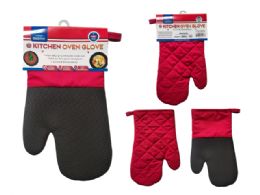 24 Wholesale KITCHEN OVEN GLOVE with NON-SLIP 6.5" X12" RED Color