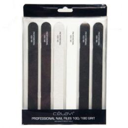 24 pieces Celavi Professional 6 Piece Nail Files 100-180 Grit In Black Silver And White - Manicure and Pedicure Items