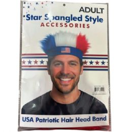24 of Usa Flag Novelty Headband With Furry Wig Patriotic Costume Accessory