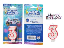 144 Pieces 2pc Birthday Set Number 3 Candle - Candles & Accessories