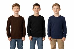 36 Pieces Boys Long Crew Neck Casual Thermal Tops Assorted Colors And Sizes - Boys T Shirts
