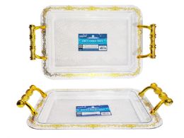 24 Pieces CrystaL-Like Tray 15-inchx10.7-inchx1.2-inch Rectangle With Gold Handle - Plastic Serving Ware