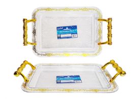 24 Pieces CrystaL-Like Tray 13.15-inchx9.4-inchx1-inch Rectangle With Gold Handle - Plastic Serving Ware