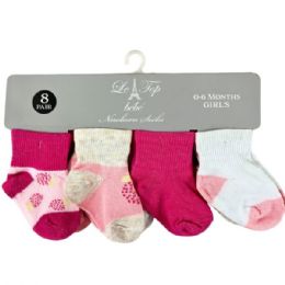 10 of Le Top Bebe 0-6 Months Girls 8 Pair Pack Ankle Socks In Assorted Designs