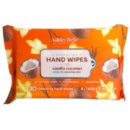 12 pieces Hand Wipes 30ct Scented Vanilla Coconut Ashley Belle Collection 12pc Counter Display - Personal Care Items