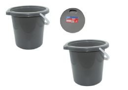 24 Pieces PAIL 11L 11.6" Diameter X10.5" High GREY and WHITE HANDLE - Buckets & Basins