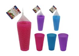 48 Pieces 3-Piece PLASTIC TUMBLERS BLUE PINK PURPLE Color - Plastic Drinkware