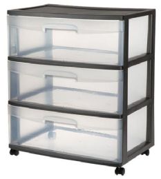 3 Drw Wide CarT-Rfid Black - Storage & Organization