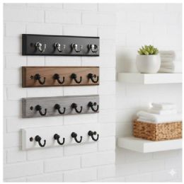 12 pieces 4 Hook Wall Mount Wooden Coat Rack - Hooks