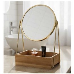 6 pieces 1x/3x 7" Gold Cosmetic Mirror With Bamboo Tray - Cosmetic Mirrors