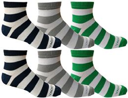 6 Bulk 6 Pairs Of Mens Short Crew Socks, Lightweight Striped Sports Sock (wide Stripes)