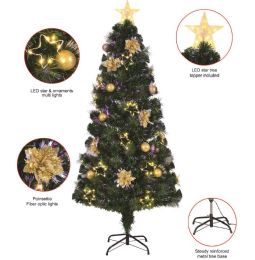 4 Pieces 6ft 210 Tips Optical Fiber Tree With Ornaments And Topper - Christmas Novelties
