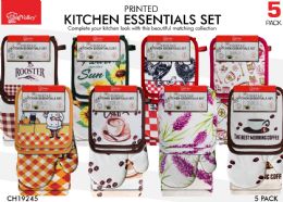 24 pieces 5 Pcs Set Printed Oven Mitt With 2 Pcs Pot Holders & 2 Pcs Kitchen Towel - Oven Mits & Pot Holders