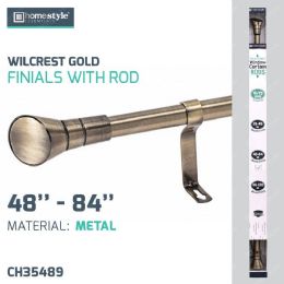 4 pieces Wilcrest Gold Finials W/rod 48"-84" - Shower Curtain