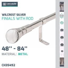 4 pieces Wilcrest Silver Finials W/rod 48"-84" - Shower Curtain