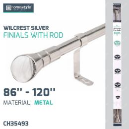 4 pieces Wilcrest Silver Finials W/rod 86"-120" - Shower Curtain