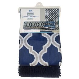 12 pieces 14pk Polyester Shower Curtain Set With Chenille Bath Mat - Shower Curtain