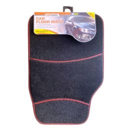 12 pieces 4pc Carpet Car Mat Black W/ Red Tips - Auto Accessories