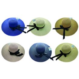 36 pieces of Womens Hat With Ribbon Large Brim 5 Assorted Colors