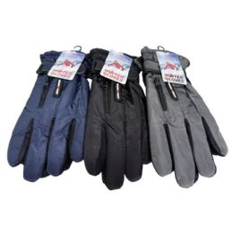 48 pieces Men's Anti Slip Winter Ski Gloves With Zipper Design, 3 Assorted Colors - Ski Gloves