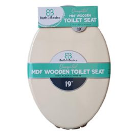 6 pieces 19" Elongated Bone Mdf Wood Toilet Seat - Bathroom Accessories