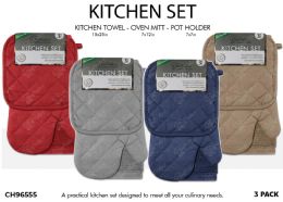 48 pieces 3pc Solid Kitchen Towel, Mitt, P.holder Set - Kitchen Towels
