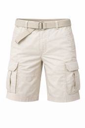24 Pieces Yacht & Smith Mens Cotton 6 Pocket Cargo Shorts With Adjustable Belt Assorted Sizes, Beige - Mens Shorts