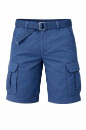 24 Pieces Yacht & Smith Mens Cotton 6 Pocket Cargo Shorts With Adjustable Belt Assorted Sizes, Blue - Mens Shorts