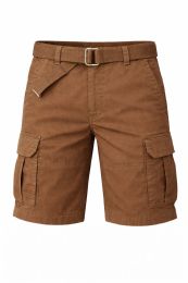 24 Pieces Yacht & Smith Mens Cotton 6 Pocket Cargo Shorts With Adjustable Belt Assorted Sizes, Brown - Mens Shorts