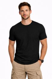 Mens Urban Long Body Short Sleeve Tee Cotton Black Size Medium