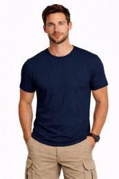 Mens Urban Long Body Short Sleeve Tee Cotton Navy Size Medium