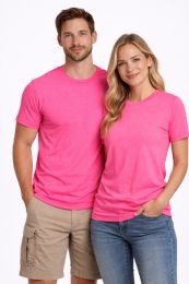 36 Pieces Unisex Poly Cotton Short Sleeve T Shirt Neon Pink Size Small - Solid T-Shirts