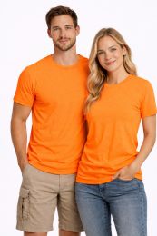 36 Pieces Unisex Poly Cotton Short Sleeve T Shirt Neon Orange Size 2X-Large - Solid T-Shirts