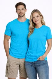 36 Pieces Unisex Poly Cotton Short Sleeve T Shirt Neon Blue Size Medium - Solid T-Shirts