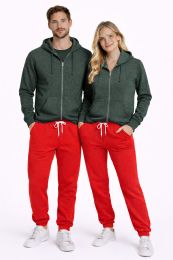 Unisex Full Zip Cotton Fleece Hoodie Heather Forest Size Medium