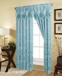 24 Pieces Jacquard Window curtain With Valance Aqua - Window Curtains