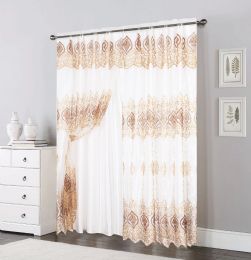 24 Pieces Double Layer Sheer Damask Lace Voile Panels Beige - Window Curtains