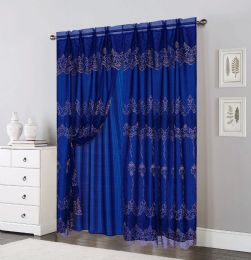 24 Pieces Double Layer Sheer Damask Lace Voile Panels Navy - Window Curtains