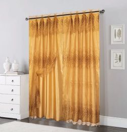 24 Pieces Double Layer Sheer Damask Lace Voile Panels Gold - Window Curtains
