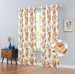 24 Pieces Floral Blackout Curtain Panel Grommet Color Brown - Window Curtains