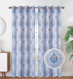 24 Pieces Jacquard Medallion Drapes Grommet Curtains Navy - Window Curtains